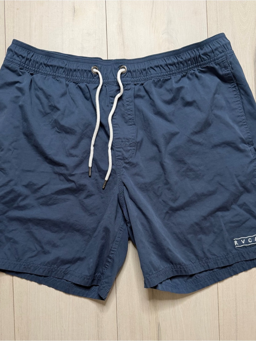 RVCA Men's Dark Navy Blue Swim Trunks with White Drawstring